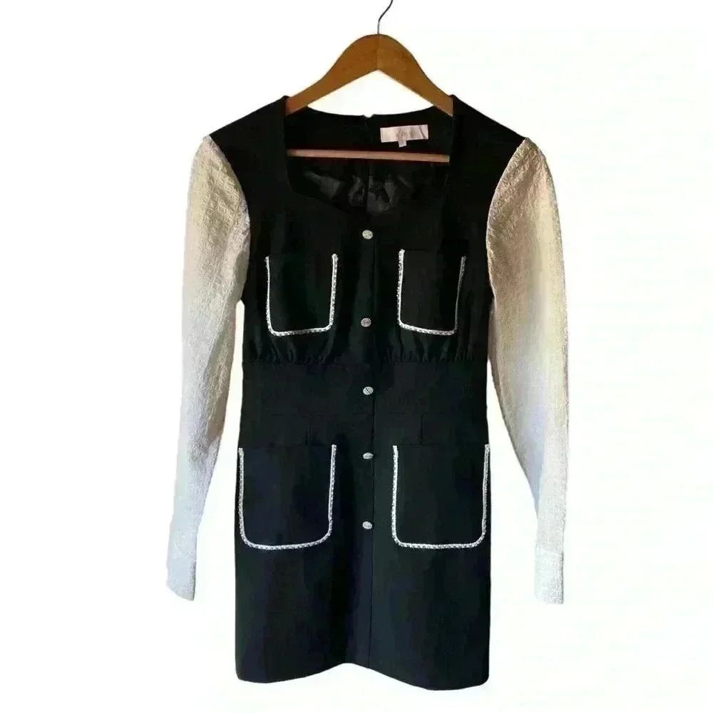 Laria Collection Women Dress Black-and-white Color Pockets Zip-Up Back Size 8
